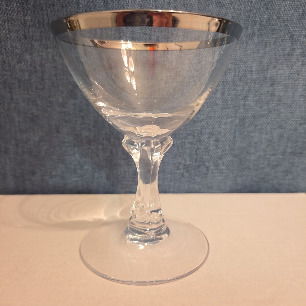 Tiffin Franciscan Brookmar Platinum Rim Champagne Coupe Sherbet Glass Set of 5